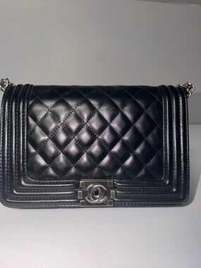 Chanel Inspired Black Quilted Boy Small Flap Crossbody Bag